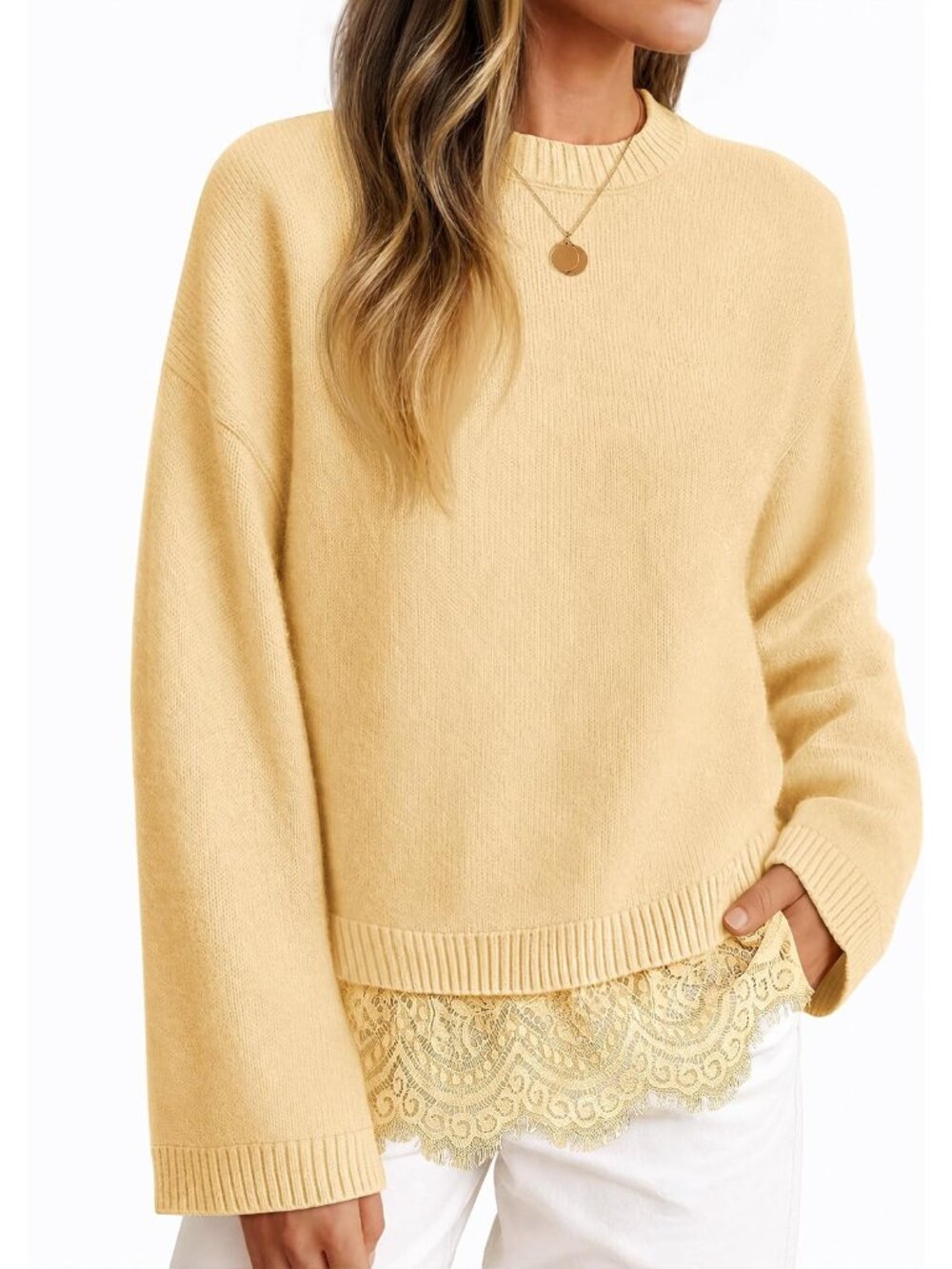 Women's Lace Hem Pullover Sweater for Fall & Winter 2026